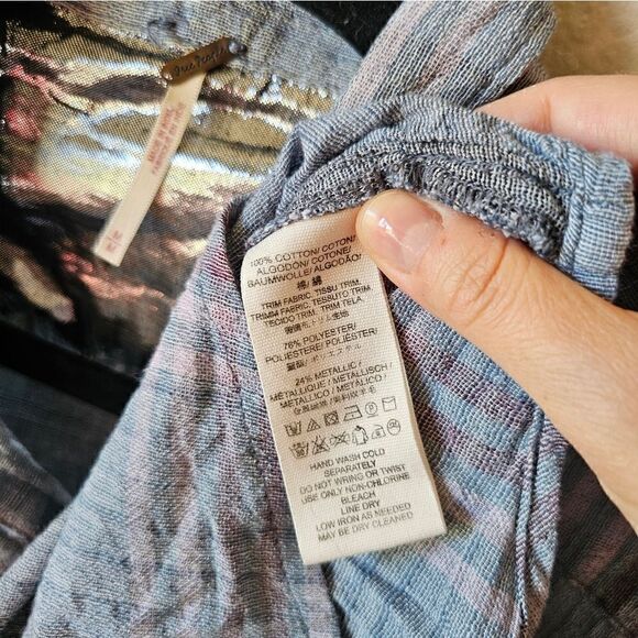 Free People Cutie Purple And Blue Plaid Button Down Shirt Medium - Picture 9 of 10